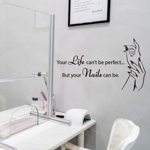 Makeup Nail Salon Vinyl Wall Stickers - Beauty Salon Wall Decals -Stylish Graphics for Artist Studio, Dressing Room, Girls' Bedrooms - Inspiring Murals and Decor for Women (Black-JZY002-Nails) in Saudi Arabia