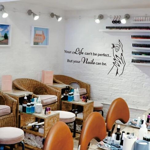 Makeup Nail Salon Vinyl Wall Stickers - Beauty Salon Wall Decals -Stylish Graphics for Artist Studio, Dressing Room, Girls' Bedrooms - Inspiring Murals and Decor for Women (Black-JZY002-Nails) in Saudi Arabia