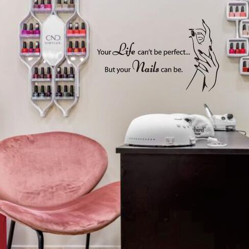 Makeup Nail Salon Vinyl Wall Stickers - Beauty Salon Wall Decals -Stylish Graphics for Artist Studio, Dressing Room, Girls' Bedrooms - Inspiring Murals and Decor for Women (Black-JZY002-Nails) in Saudi Arabia