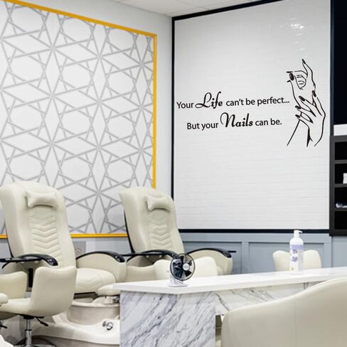 Makeup Nail Salon Vinyl Wall Stickers - Beauty Salon Wall Decals -Stylish Graphics for Artist Studio, Dressing Room, Girls' Bedrooms - Inspiring Murals and Decor for Women (Black-JZY002-Nails) in Saudi Arabia