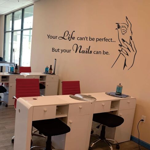 Makeup Nail Salon Vinyl Wall Stickers - Beauty Salon Wall Decals -Stylish Graphics for Artist Studio, Dressing Room, Girls' Bedrooms - Inspiring Murals and Decor for Women (Black-JZY002-Nails) in Saudi Arabia