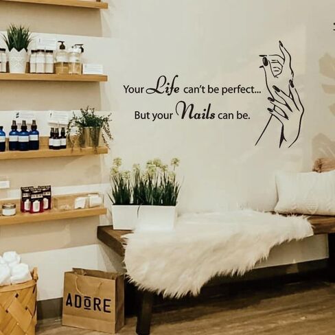 Makeup Nail Salon Vinyl Wall Stickers - Beauty Salon Wall Decals -Stylish Graphics for Artist Studio, Dressing Room, Girls' Bedrooms - Inspiring Murals and Decor for Women (Black-JZY002-Nails) in Saudi Arabia