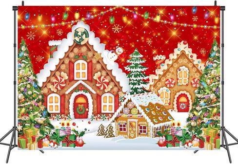 Christmas Gingerbread House Backdrop 7x5FT Red Merry Christmas Candyland Background Winter Christmas Holiday Baby Shower Birthday Party Decorations Supplies Photo Props ﻿ in Saudi Arabia