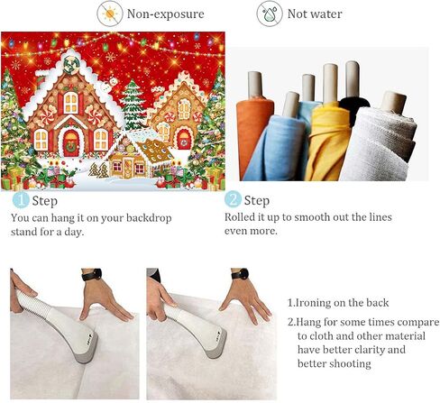 Christmas Gingerbread House Backdrop 7x5FT Red Merry Christmas Candyland Background Winter Christmas Holiday Baby Shower Birthday Party Decorations Supplies Photo Props ﻿ in Saudi Arabia