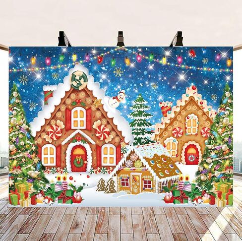Christmas Gingerbread House Backdrop 7x5FT Red Merry Christmas Candyland Background Winter Christmas Holiday Baby Shower Birthday Party Decorations Supplies Photo Props ﻿ in Saudi Arabia