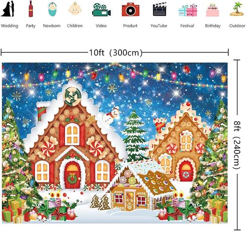 Christmas Gingerbread House Backdrop 7x5FT Red Merry Christmas Candyland Background Winter Christmas Holiday Baby Shower Birthday Party Decorations Supplies Photo Props ﻿ in Saudi Arabia
