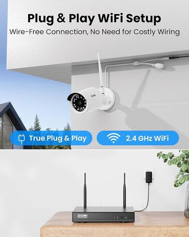 ZOSI 8CH 2K WiFi Security Cameras System Outdoor with 1TB HDD, 8Pcs Weatherproof Plug-in Cameras, Night Vision, Smart Motion Detection, 2K H.265+ 8 Channel Home Surveillance NVR for 24/7 Recording in Saudi Arabia