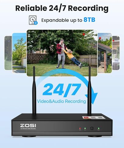 ZOSI 8CH 2K WiFi Security Cameras System Outdoor with 1TB HDD, 8Pcs Weatherproof Plug-in Cameras, Night Vision, Smart Motion Detection, 2K H.265+ 8 Channel Home Surveillance NVR for 24/7 Recording in Saudi Arabia