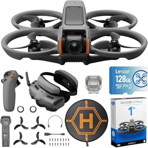 مجموعة طائرة DJI Avata 2 Fly More (بطارية واحدة) FPV بدون طيار مع حزمة كاميرا 4K مع خطة حماية لمدة عام واحد من DJI Care Refresh، وبطاقة ذاكرة 128 جيجابايت ووسادة هبوط Deco Gear... in Kuwait