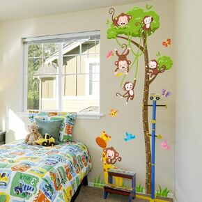 3 Sheets Child's Height Growth Chart, Wall Sticker Animal Jungle Giraffe Monkey Wall Measurement for Child Boy Girl Child Nursery Bedroom Playroom Decoration Toddler Art Gift