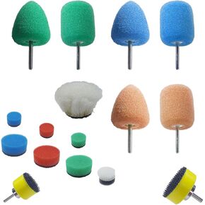 16PCS Mini Buffing Polishing Pads Kit, Car Foam Detail Polisher Pads for Rotary Tools and Tight Area, Wheel hub Cleaning Tool Buffing Polishing Ball, Mini Polishers Tool for Drill (Yellow)