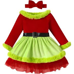 ABAFIP Toddler Baby Girls Velvet Christmas Dress Santa Claus Xmas Outfit Furry Tulle Tutu Dress with Headband