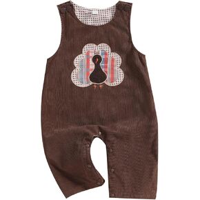 KMBANGI Baby Boy Girl Thanksgiving Overall Romper Plaid Sleeveless Crew Neck Turkey Print Jumpsuit One-piece Outfit Fall