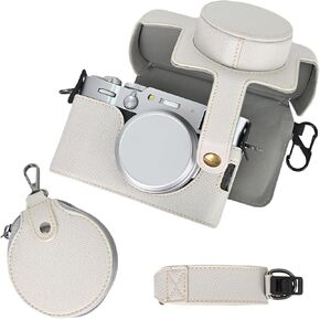 Rieibi X100VI Camera Case - Retro Leather Case for Fujifilm X100VI Digital Camera - Protective Case with Strap and Grip Case-White