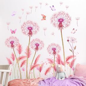 LiveGallery Large Watercolor Flowers Wall Decals Pink Red Floral Wall Stickers Removable DIY 3D Peel and Stick Butterfly Wall Art Decor for Kids Children Bedroom Living Room Nursery (Peony)