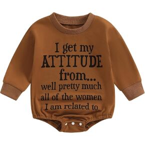 Douhoow Baby Girl Sweatshirt Romper I Get My ATTITUDE Romper Infant Baby Bodysuit Cute Fall Winter Clothes