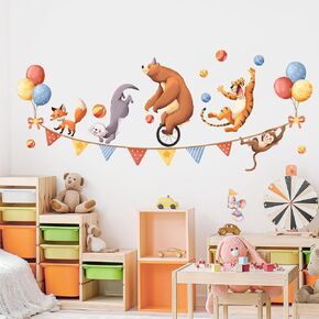 Tanlaby Jungle Animals Wall Stickers Animal Circus Party Celebration Wall Decals Balloons Cartoon Bear Fox Tiger Safari Art Decor for Baby Nursery Kids Toddler Bedroom Playroom