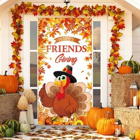 Large Thanksgiving Door Cover Banner Friendsgiving Party Decorations Backdrop Funny Turkey Hanging Background for Indoor Outdoor Happy Friendsgiving Door Banner Party Supplies 70.8x35.4 inch