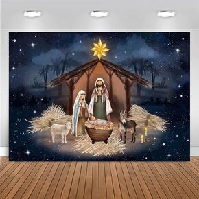Mocsicka Nativity Scene Backdrop Christmas Jesus Birthday Party Decorations Banner Nativity Backdrop Scene for Photography Photo Booth Studio Props (7x5ft(82''x60''))