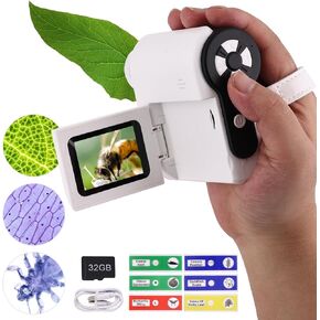 Children's Microscope, 1000x Portable Mini Microscope, captures Photos and Videos, can be Used as a Christmas or Birthday Gift (White)