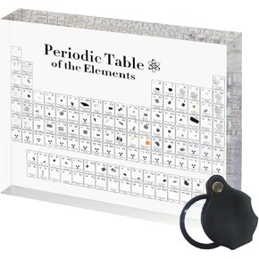 Periodic Table with Real Elements Inside with LED Wooden Stand and Magnifying Glass, Craft Decor, Science Creative Gift for Teachers Parents Friends and Students