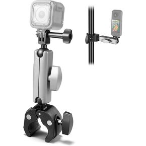 PULUZ Camera & Phone Super Clamp Mount,Action Camera Clamp Holder 360°Ballhead Magic Arm Pliers with Double Ball Head Adapter,Motorcycle or Bicycle Bracket for Most Types of Handles