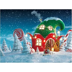 10X8FT Fantasy Christmas Backdrop Snow Candy House Baby Portrait Photo Photography Backdrop Christmas Decoration Props Studio Background DH-139