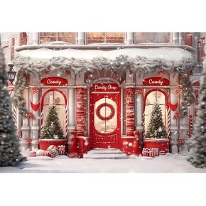 Baocicco 10x8ft Red Christmas Candy Shop Photo Backdrop Xmas Gingerbread House Banner Santa Candy Background Christmas Baby Shower Candy Themed Birthday Decor Candy House Party Photo Booth Props