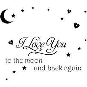I Love You to The Moon and Back Again Wall Saying Decals Good Night Removable Vinyl Art Quote Stickers for Kids Room Living Room Bedroom Nursery Black 23.6 inches x 15 inches