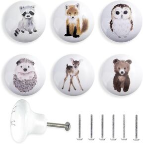 6 Pack 1.5" Safari Animal Ceramics Nursery Kids Cute Funky Decorative Cabinet Dresser Drawer Knobs