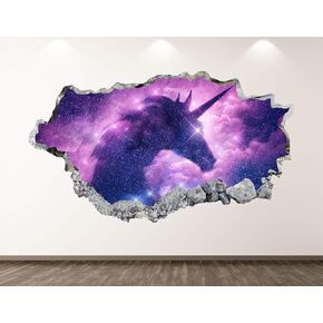 Unicorn Wall Decal Art Decor 3D Smashed Mythical Creature Sticker Poster Kids Room Mural Custom Gift BL358 (22"W x 14"H)
