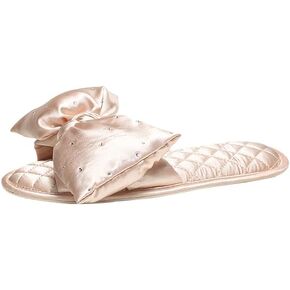 Women's Satin Slippers Soft Cozy House Slippers Comfy Open Toe Non-slip Sole Breathable Bowknot Design, Black, TX32109