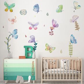 Watercolor Butterflies Wall Decals Peel and Stick Removable Fairy Wall Stickers for Girls Room Wall Art Baby Nursery Bathroom Living Room Kids Bedroom Decor