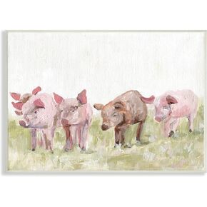 Stupell Industries Pink Baby Pigs Grazing Farm Grassland Pasture, Design by Kamdon Kreations