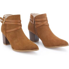 Allegra K Women's Strappy Pointed Toe Buckle Chunky Heel Ankle Booties
