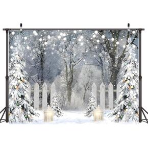AIIKES 10X8FT Winter Photography Backdrop Glitter White Snow Forest Pine Tree Backdrop Christmas Holiday Party Decor Banner Kids Portrait Photo Studio Props 12-621