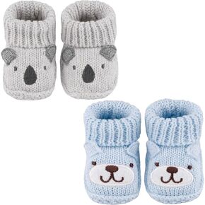 Newborn Knit Booties Soft Baby Boots for Infant Boys Girls First Walkers 2 Pairs, 0-3 Months