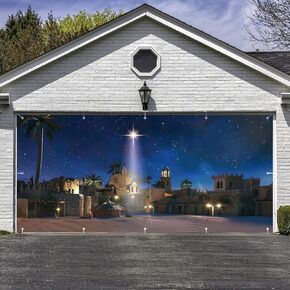 Shellwei 6 x 13 ft Christmas Garage Door Decorations Nativity Cover Banner Star of Bethlehem for Nativity Scene City Backdrop Christmas Night Backdrop for Outdoor Xmas Party Decor Photo Props
