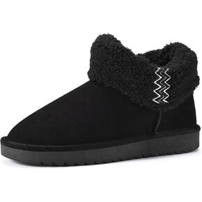 Boots for Women Genuine Suede Ankle Winter Boots Anti Slip Snow Fur Lining Mini Boots Platform Furry Booties