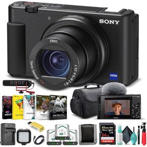 Sony ZV-1 Digital Camera Black DCZV1/B, Pro Mic, 64GB Memory Card, Corel Photo Software, 2 x NP-BX1 Battery, Card Reader, LED Light, HDMI Cable, Deluxe Soft Bag, Charger, and More