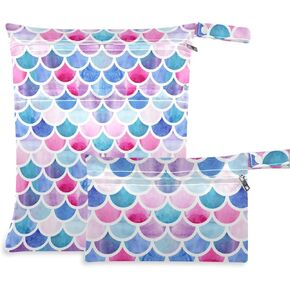 visesunny Sloth Tree Flower 2Pcs Wet Bag with Zippered Pockets Washable Reusable Roomy Diaper Bag for Travel,Beach,Pool,Daycare,Stroller,Diapers,Dirty Gym Clothes,Wet Swimsuits,Toiletries