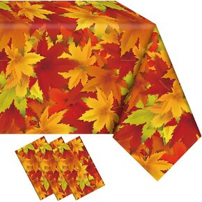 Fall Tablecloth 3 Pcs Thanksgiving Tablecloth Rectangle Maple Leaf Pumpkin Turkey Table cloth Autumn Tablecover for Thanksgiving Party Decorations Home Fall Themed Party Supplies(54 x 108 Inch)