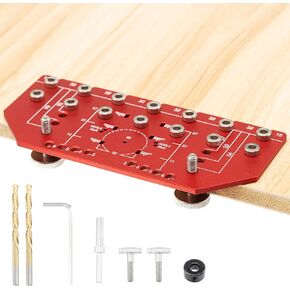 Shelf Pin Jig and Hinge Jig, 1/4 Inch Shelf Pin Drilling Jig with Self-contained Clamp, 2-in-1 Aluminum Alloy Cabinet Hole Drilling Jig, Shelf Jig Cabinet Hardware Jig Tool Drill Guide for Woodworking