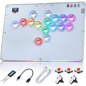 MoKo Arcade Stick Leverless Controller, 16Keys Leverless Arcade Stick with Turbo, Fight Stick with Custom RGB for PC/PS3/PS4/Switch/Steam, Acrylic Low-Profile Switch Fightpad Support Hot Swap, SOCD