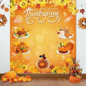 Happy Thanksgiving Photo Backdrop Decorations Large Thanksgiving Backdrop for Photo Booth Props Fall Pumpkin Friendsgiving Thanksgiving Party Photo Backdrop Decorations for Photography