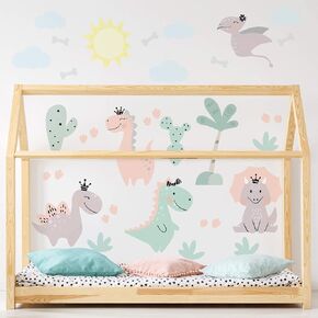 Dinosaurs Wall Decals for Girls Bedroom 34pcs Covers 32sqft - Rooms and Stickers