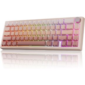 RisoPhy 60% Wireless Mechanical Gaming Keyboard, 2.4G/USB-C/Bluetooth Keyboard with LED Backlight, 78 Keys Mini Keyboard, Gasket Mount Cute Creamy Keyboard with Red Switches/Metal Knob/Software-Pink