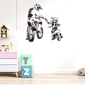 Motocross Dad Son Wall Decals, Dirt Bike Best Friends Peel and Stick Vinyl Nursery Decor, Removable Home Wall Decor Murals Stickers for Kids Girls Toddler Bedroom Living Room