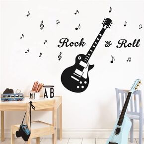 Music Guitar Rock and Roll Wall Decal Home Decor Kids Room Art Music Note Electric Guitar Wall Stickers Vinyl Removable Musical Instrument Wall mural For Boys Room Bedroom Decoration AFN26