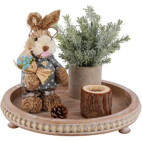 Wooden Decorative Tray, White Round Serving Tray is Suitable as Plant Tray, Rustic Wedding Decoration Tray,Beaded Decorative Tray